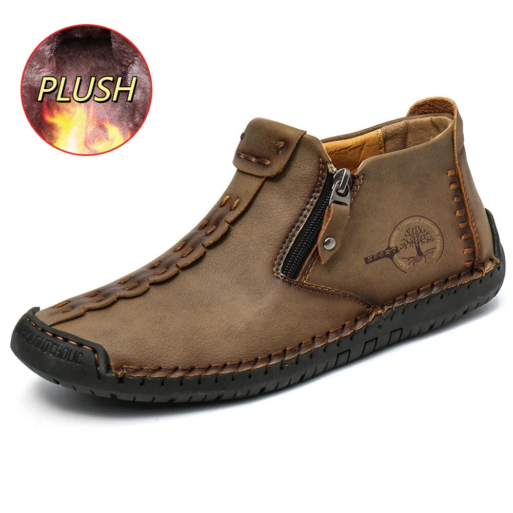 Bootara Men’s Octopus High-Top Zipper Boots with Fleece Lining Handmade Work Boots