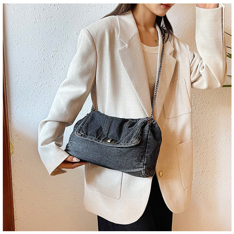 Bootara Women's Vintage Denim Tote Bag – Casual Chain Strap Shoulder Bag with Spacious Compartment Retro Commuter Essentials