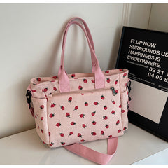 Bootara Women's Corduroy Cherry Print Tote Bag – Versatile Women's Strawberry Shoulder & Crossbody Large Capacity Mommy Bag