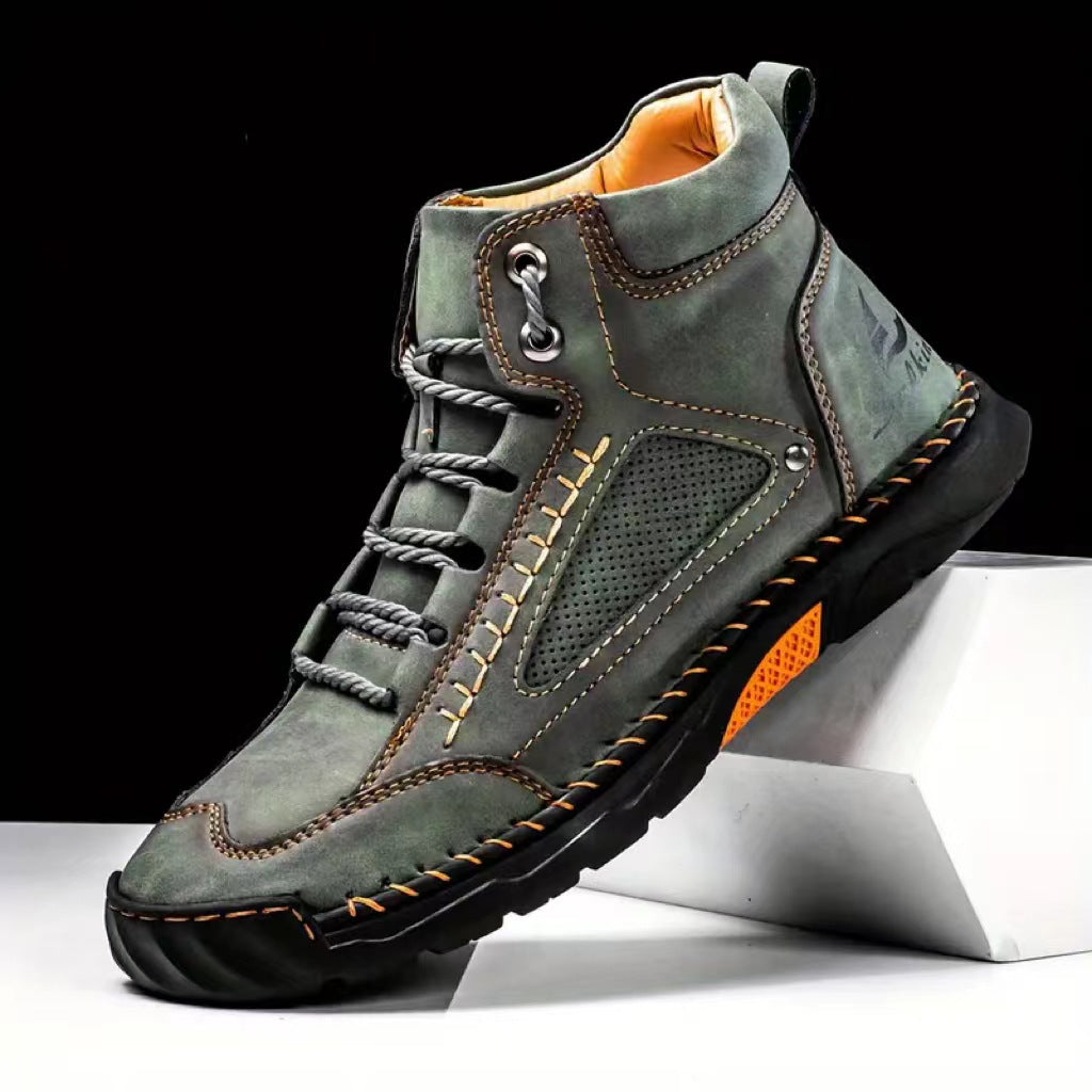 Bootara Men's Atelier Chukka Boot - Extended Fit PU Leather - Hand-Stitched Ankle Boots with Flat Sole & Lace-Up