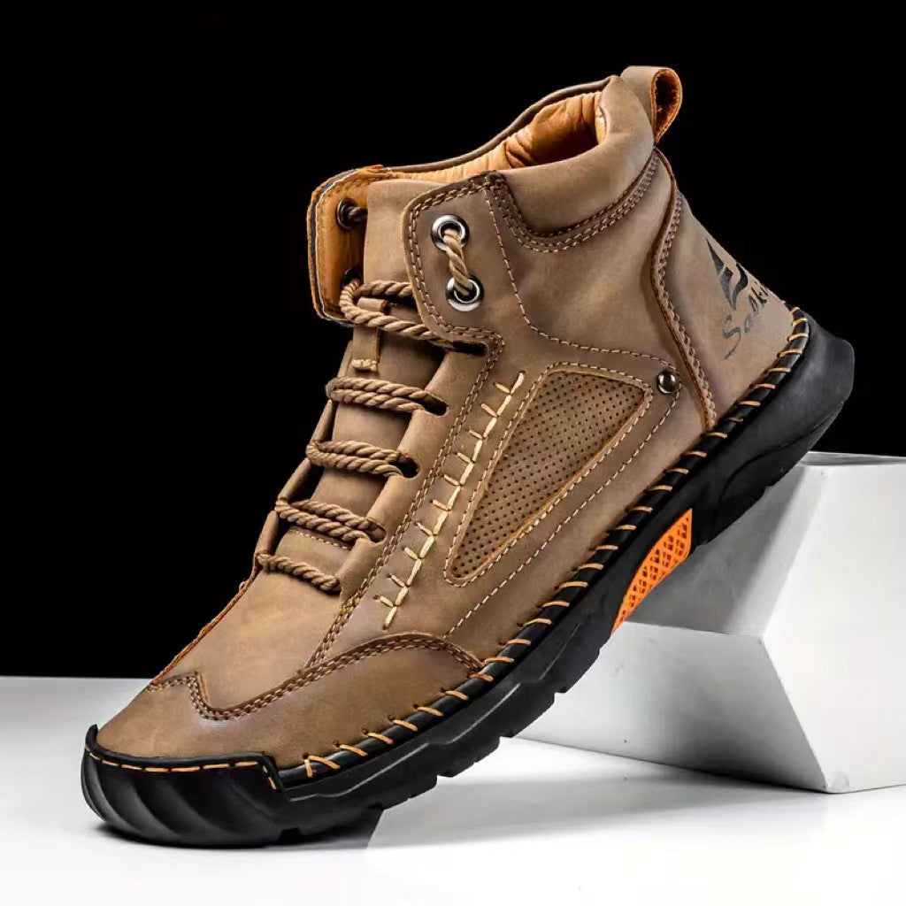Bootara Men's Atelier Chukka Boot - Extended Fit PU Leather - Hand-Stitched Ankle Boots with Flat Sole & Lace-Up