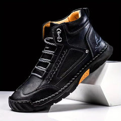 Bootara Men's Atelier Chukka Boot - Extended Fit PU Leather - Hand-Stitched Ankle Boots with Flat Sole & Lace-Up