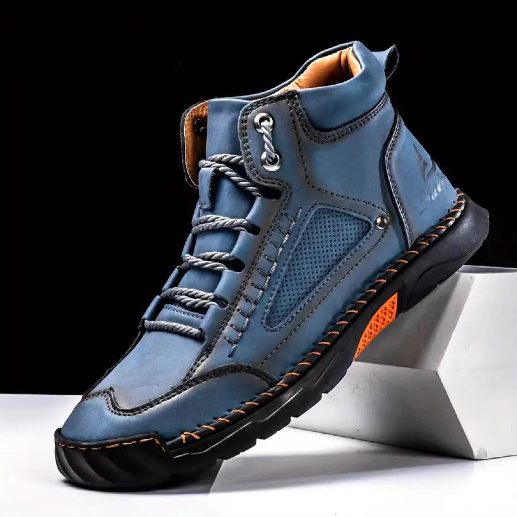 Bootara Men's Atelier Chukka Boot - Extended Fit PU Leather - Hand-Stitched Ankle Boots with Flat Sole & Lace-Up