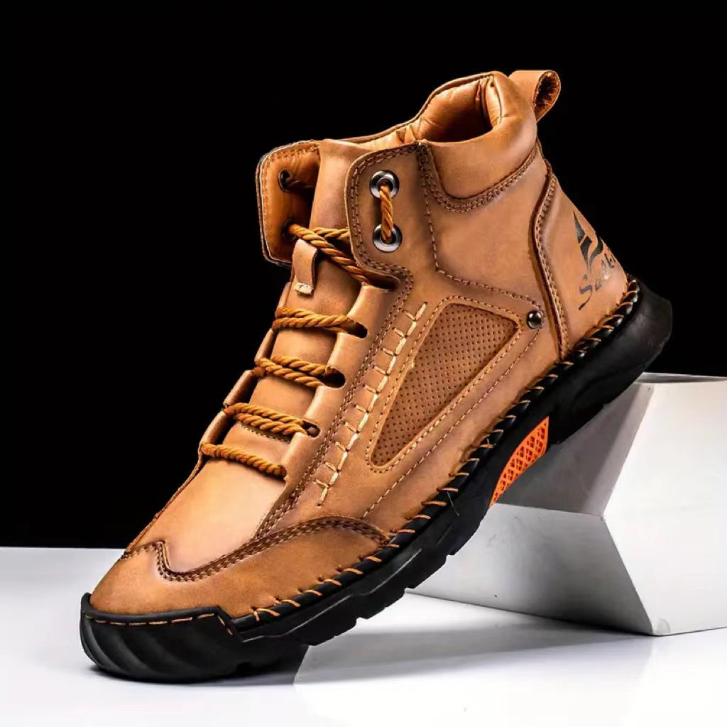 Bootara Men's Atelier Chukka Boot - Extended Fit PU Leather - Hand-Stitched Ankle Boots with Flat Sole & Lace-Up