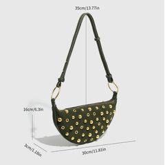 Bootara Women's Rebel Rivet Underarm Bag - Punk-Edge Mushroom Stud Shoulder Crossbody with Detachable Strap & Distressed Texture