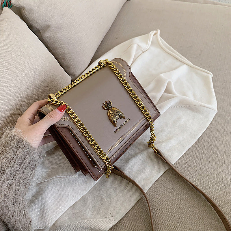 Bootara Women's Artisan-Crafted Distressed Crossbody Bag Small Box Purse with Stitched Rivets & Antique Gold Chain | Y2K Grunge Revival
