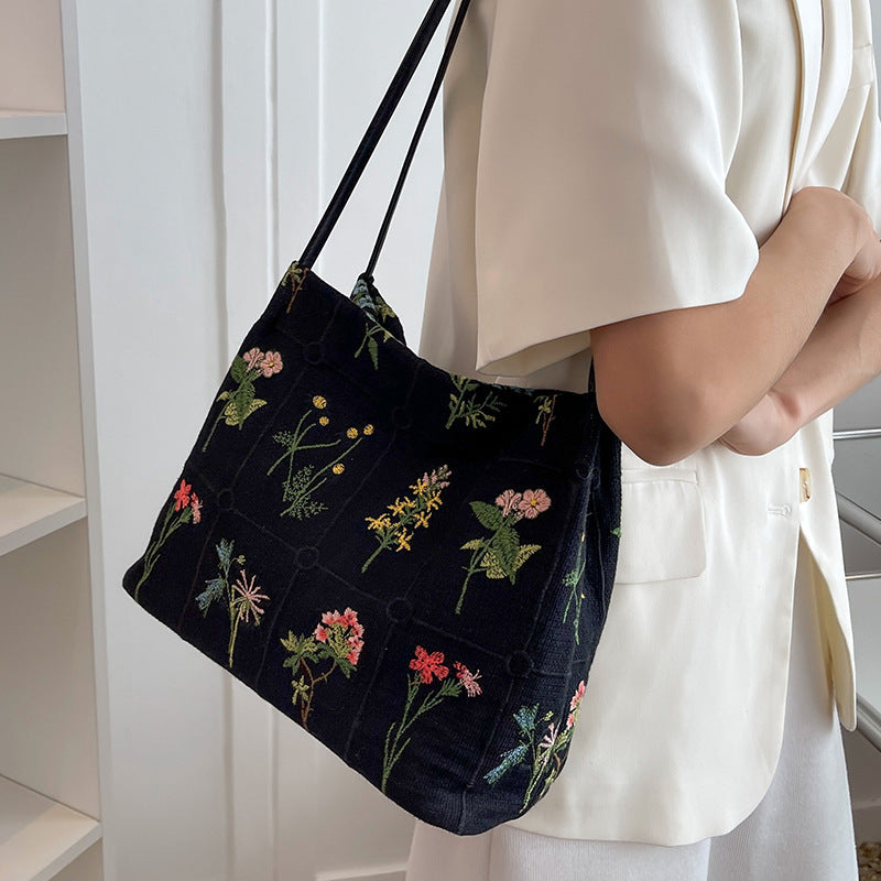 Bootara Women's Atelier Bloom Bucket — Artisan-Embroidered Canvas Commuter Tote with Structured Base & Dual Carry