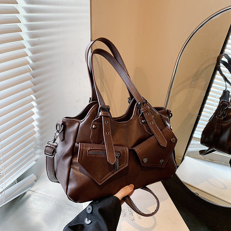 Bootara Women's Road Rebel Tote - Retro Moto-Inspired Convertible Carryall with Industrial Hardware