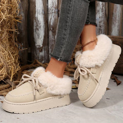 Bootara Women's FrostHaven Faux Fur Lined Winter Shoes – Suede Lace-Up Moccasin Style (US 5.5–10.5)
