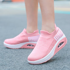 Bootara Women's Plus Size Low-Top Knit Wedge Sneakers - Breathable Round-Toe Height-Increasing Casual Shoes for Spring/Summer