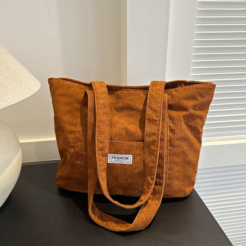 Bootara Women's Corduroy Tote Bag | Stylish & Minimalist Large-Capacity Shoulder Bag for Commuting