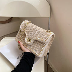 Bootara Women's Artisan-Woven Mini Square Bag -  Convertible Chain Strap Shoulder Bag ｜Tweed-Textured Luxury for Day to Evening