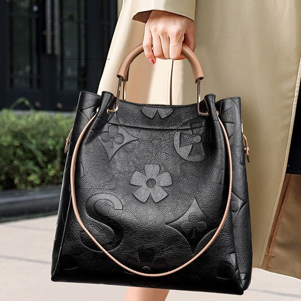 Bootara Women's Grain & Grace Bucket Bag - Vintage Embossed Carryall with Detachable Pouch for Women | Textured Leather Mother-Daughter Tote