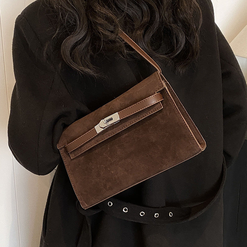 Bootara Women's Retro-Luxe Suede Mini Satchel - Convertible Underarm Crossbody Bag for Women | Vintage Brushed Texture in Caramel Ombre