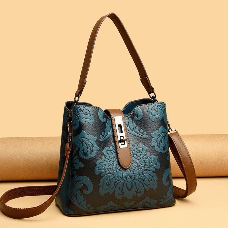 Bootara Women's Heritage Artisan Bucket - Distinctive Hand-Blocked Motifs on Heirloom Leather with Village-to-City Versatility