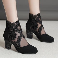 Bootara Women's Filigree Lace Heeled Sandal - Architectural Cutout Mesh Stilettos with Cushion & Extended Sizes (US 5-10.5)