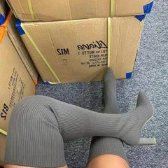 Bootara Women’s KnitFlex Over-The-Knee Boots – Pointed Toe Chunky Heel Stretch Sock Boots (US 5–10.5)