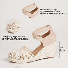 Bootara Women’s LaceRoma Ballet Wedge Sandals – Cross-Strap Round Toe Lace Platform Wedge Sandals (US 4–10.5)