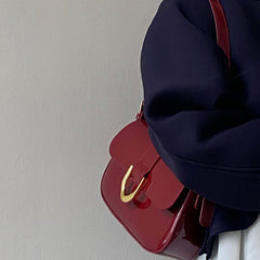 Bootara Women’s Merlot Carryall - 3-Way Top-Handle Bag with Equestrian Clasp & Lacquered Vegan Leather