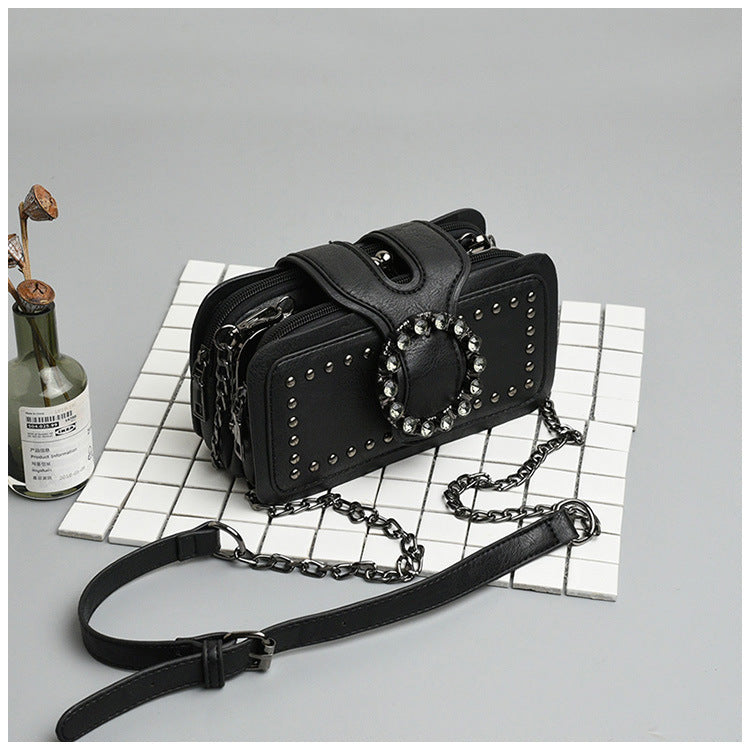 Bootara Women’s Vintage Rhinestone Chain Crossbody Bag - Mini Square Purse with Magnetic Closure