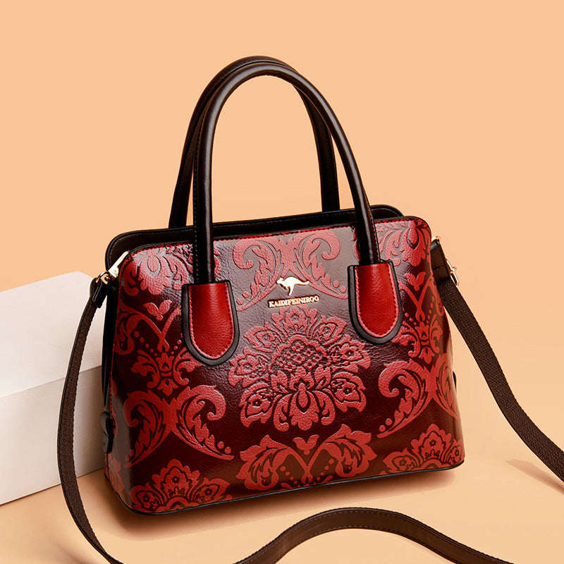 Bootara Women's Gilded Heirloom Satchel - Hand-Tooled Embossed Leather Convertible with Timeless Architecture & Artisan Legacy