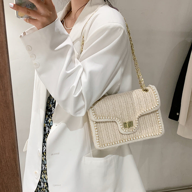 Bootara Women's Artisan-Woven Mini Square Bag -  Convertible Chain Strap Shoulder Bag ｜Tweed-Textured Luxury for Day to Evening