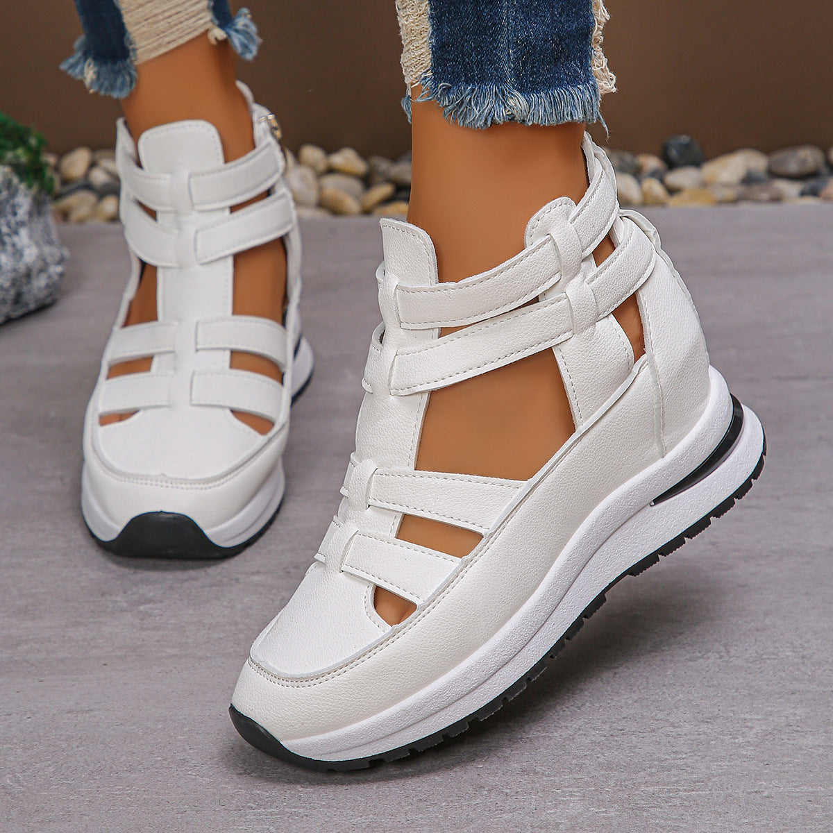 Bootara Women’s Plus Size Sporty Platform Sandals - Side Zipper Closed-Toe Sneaker Sandals with 7cm Height Boost