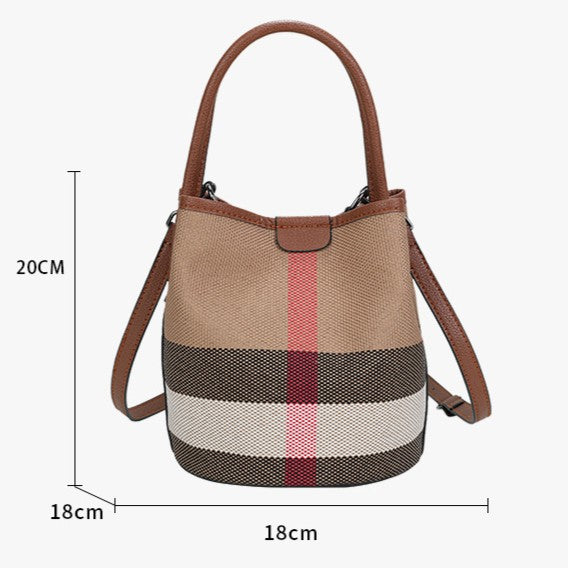 Bootara Women’s Regent Plaid Bucket Satchel — Heritage Check Full-Grain Leather Convertible with Detachable Pouch & Effortless Transition Carry