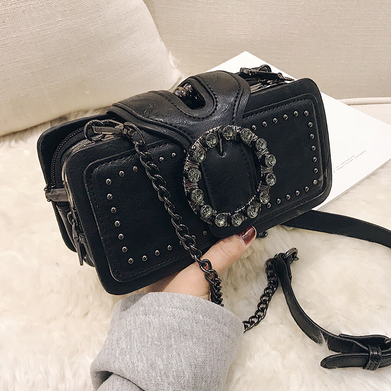 Bootara Women’s Vintage Rhinestone Chain Crossbody Bag - Mini Square Purse with Magnetic Closure