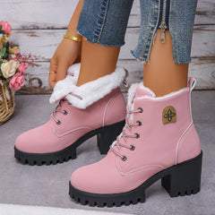 Bootara Women's Alpine Luxe Combat Boot - Chunky Sole Mid-Heel Weatherproof Ankle Boots with Faux Fur Lining & Classic Lace-Up Design (US 4-10)