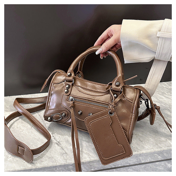 Bootara Women's Vintage Edge Satchel – Artisan Studded Motorcycle Bag with Convertible Crossbody Strap