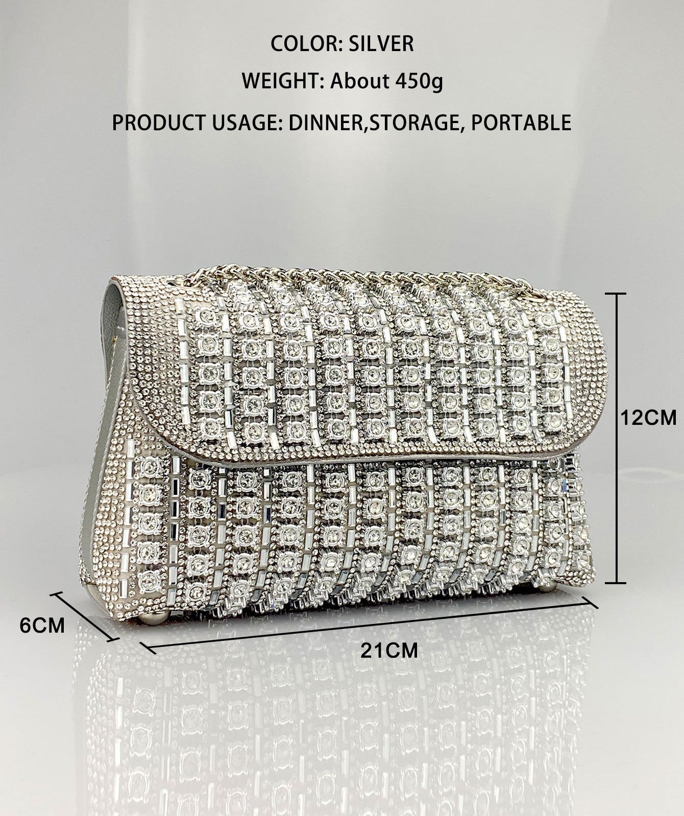 Bootara Women's Crystal-Embellished Evening Clutch – Women’s Adjustable Chain Strap Shoulder Bag for Galas, Parties & Luxury Events
