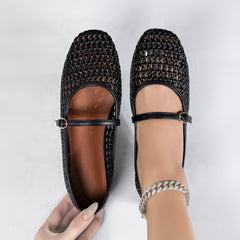 Bootara Women’s Aria Handwoven Mary Jane Flat – Vegan Leather Ballet Flats with Buckle Strap, Breathable Comfort (US 5–10.5)
