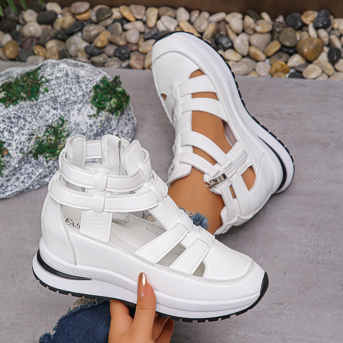 Bootara Women’s Plus Size Sporty Platform Sandals - Side Zipper Closed-Toe Sneaker Sandals with 7cm Height Boost
