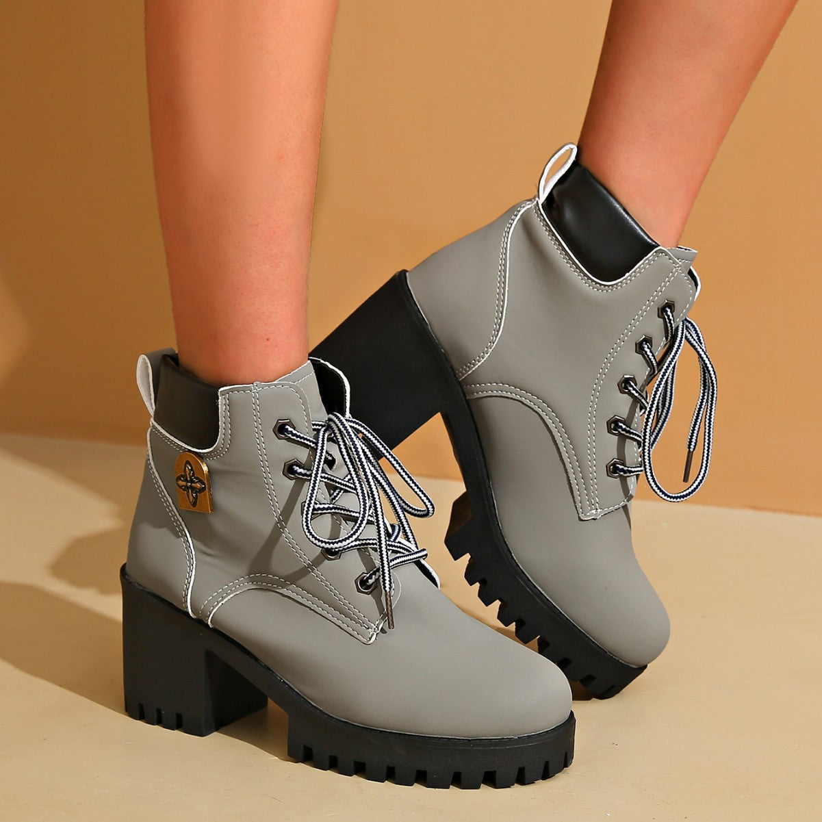 Bootara Women's Cowhide Metropolitan Combat Boot - Waterproof Block Heel Ankle Boots with Extended Sizes (US 4-10) & Commuter-Ready Traction