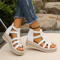 Bootara Women’s Plus Size Roman Zipper Sandals - Adjustable Ankle-Strap Slide Sandals with Height Boost for Summer