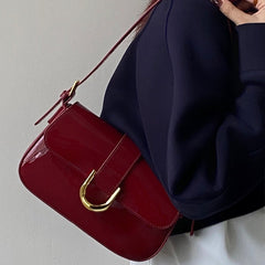 Bootara Women’s Merlot Carryall - 3-Way Top-Handle Bag with Equestrian Clasp & Lacquered Vegan Leather