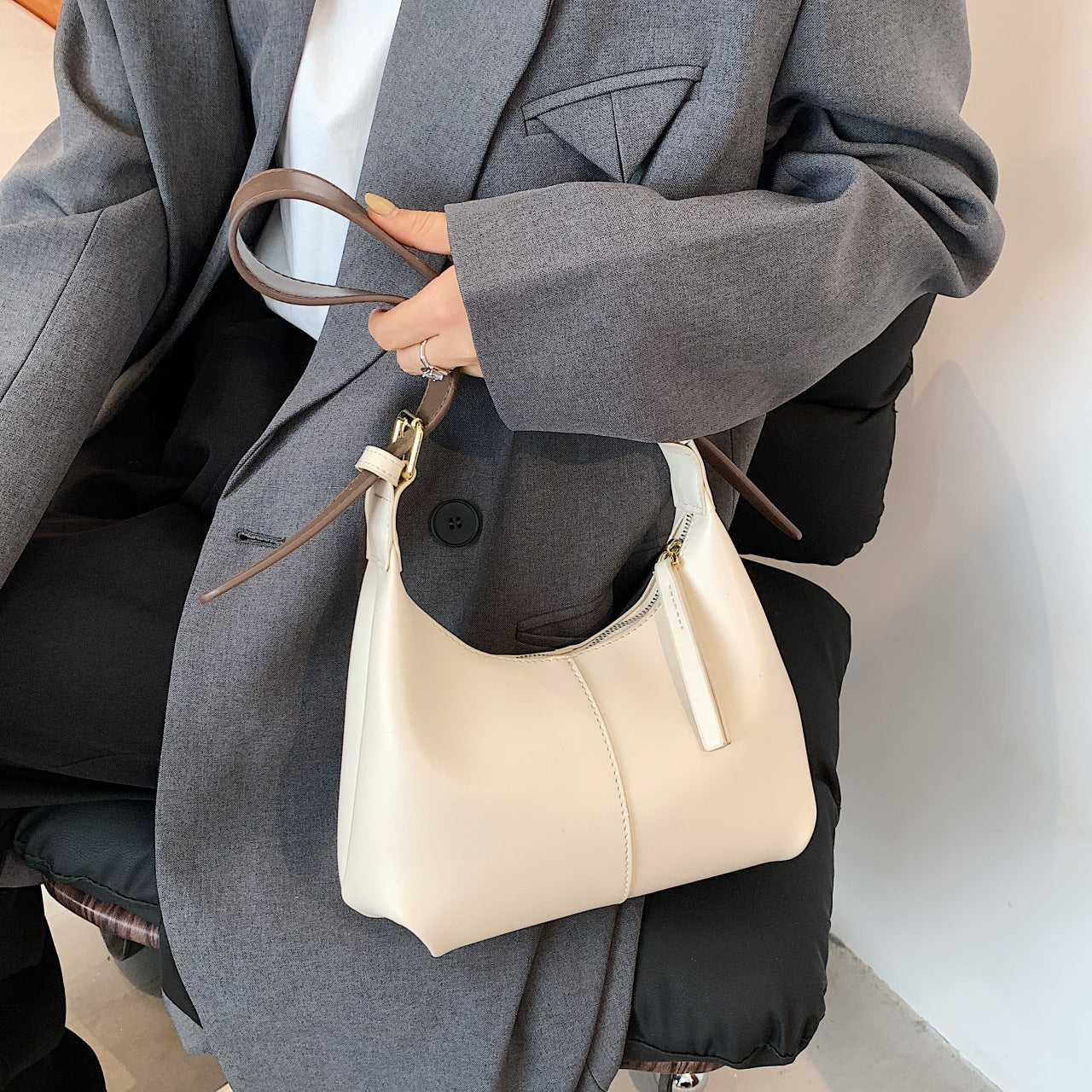 Bootara Women's Crescent Shoulder Bag – Textured Underarm Saddle | Minimalist Essential