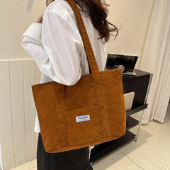 Bootara Women's Corduroy Tote Bag | Stylish & Minimalist Large-Capacity Shoulder Bag for Commuting