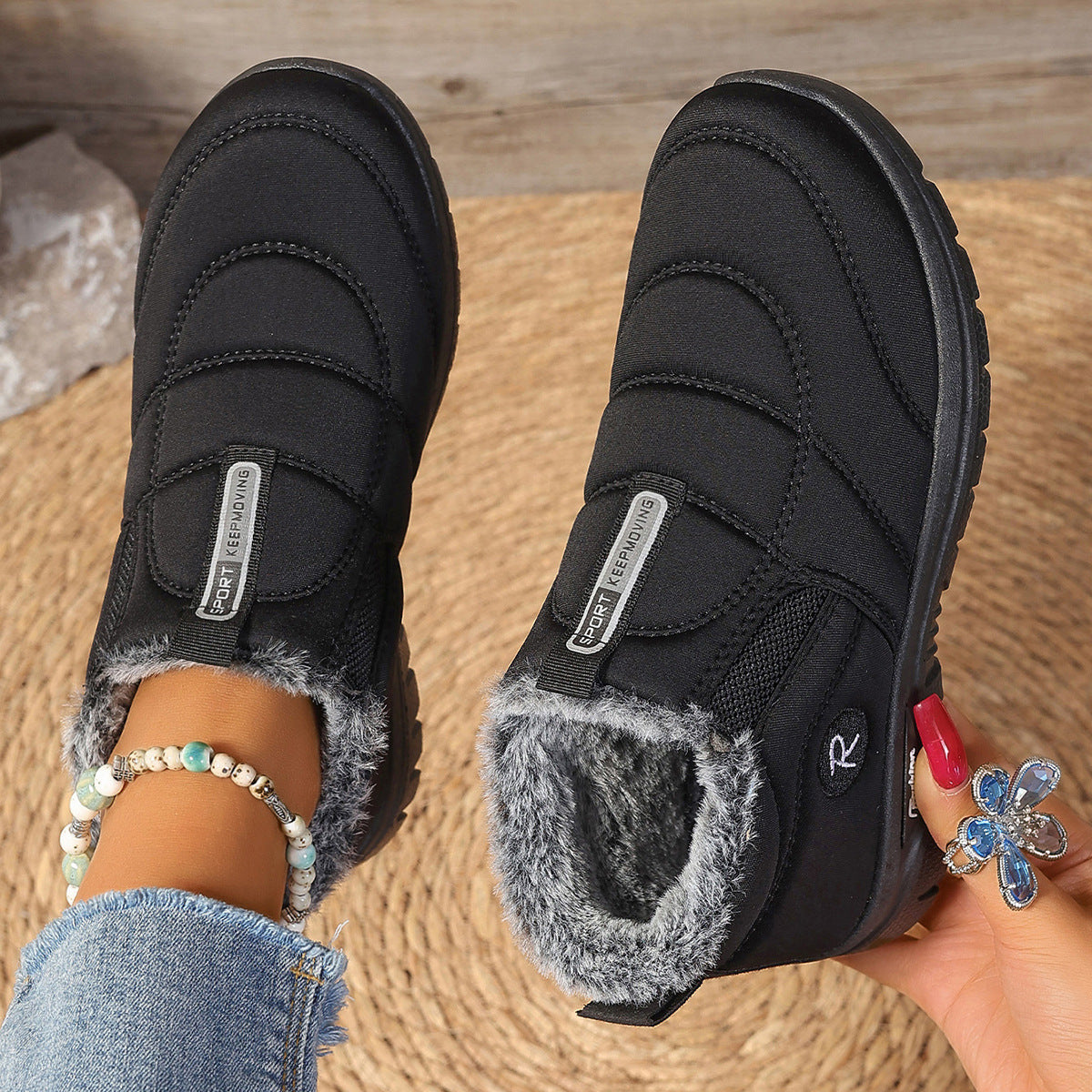 Bootara Women's Kira Fleece-Lined Winter Slip-On Shoes – Warm Casual Snow Sneakers (US 5–11.5)