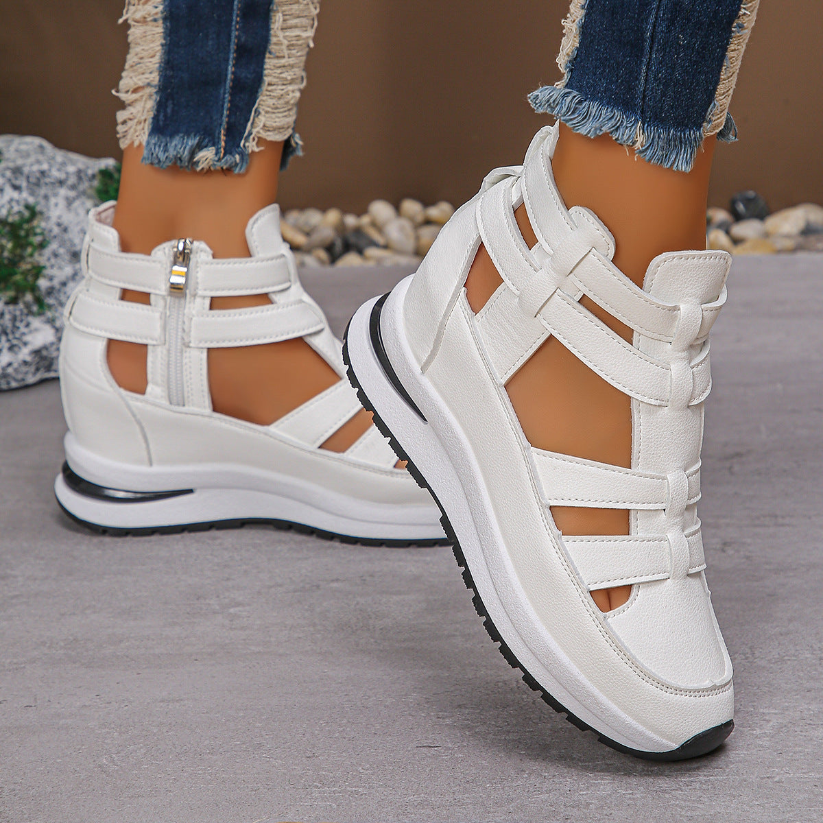 Bootara Women’s Plus Size Sporty Platform Sandals - Side Zipper Closed-Toe Sneaker Sandals with 7cm Height Boost