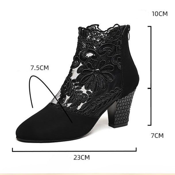 Bootara Women's Filigree Lace Heeled Sandal - Architectural Cutout Mesh Stilettos with Cushion & Extended Sizes (US 5-10.5)