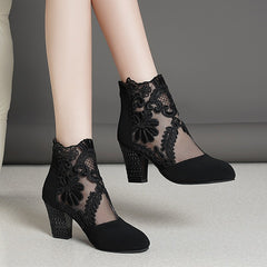 Bootara Women's Filigree Lace Heeled Sandal - Architectural Cutout Mesh Stilettos with Cushion & Extended Sizes (US 5-10.5)