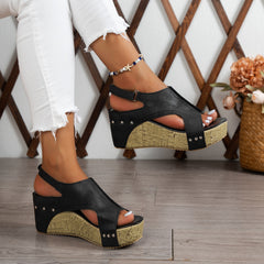 Bootara Women's Boho Roman Gladiator Sandals - Peep Toe Platform Wedge with Hook-and-Loop Closure, Retro Strappy Design