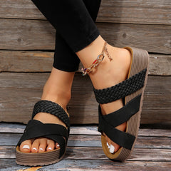 Bootara Women's Solara Woven Platform Sandals – Crisscross Strap Comfort Slides (US 4–10.5)