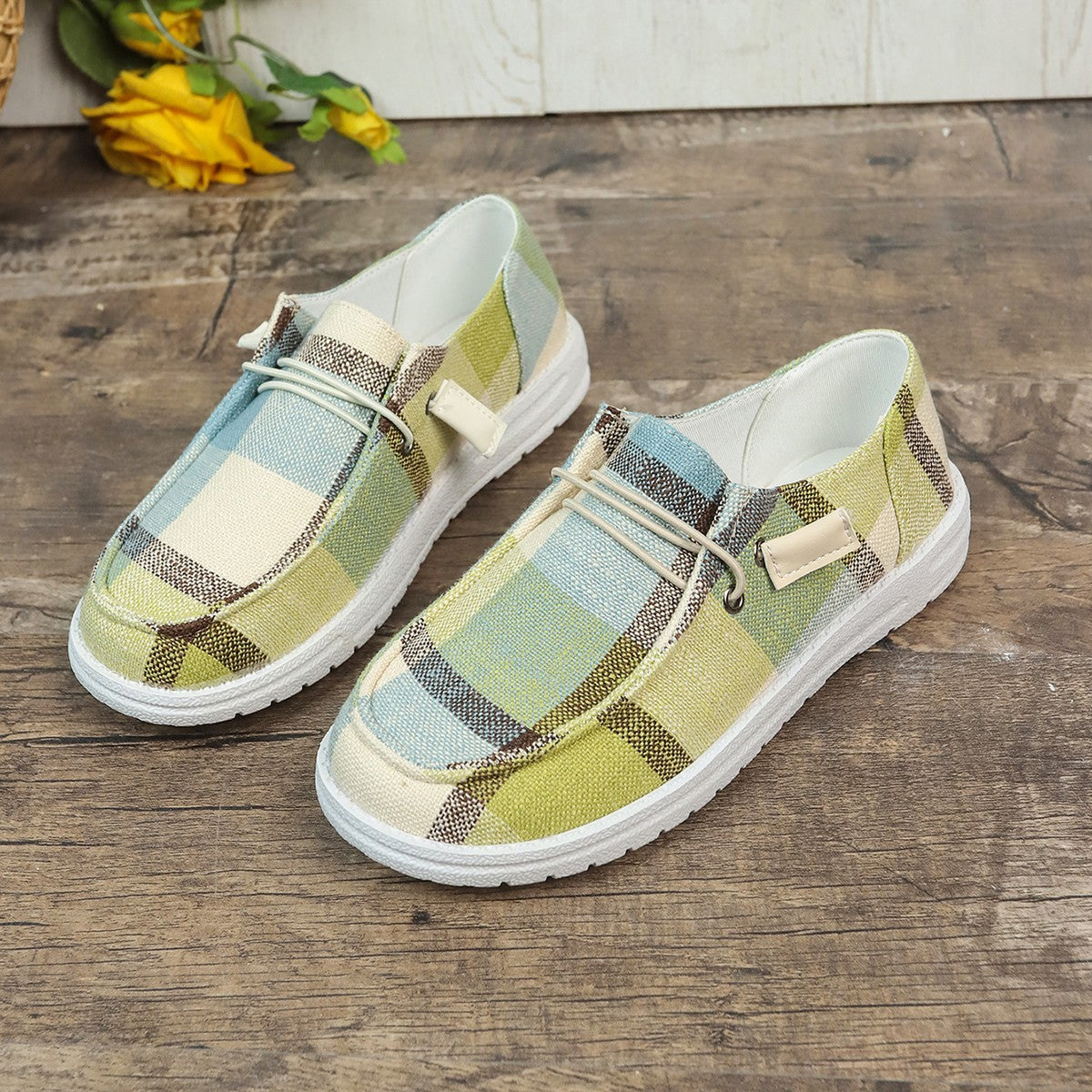 Bootara Women’s Heritage Check Slip-On — Vintage-Inspired Canvas Boat Shoe with CloudWalk Cushion & Extended Sizes (Up to US 10.5)