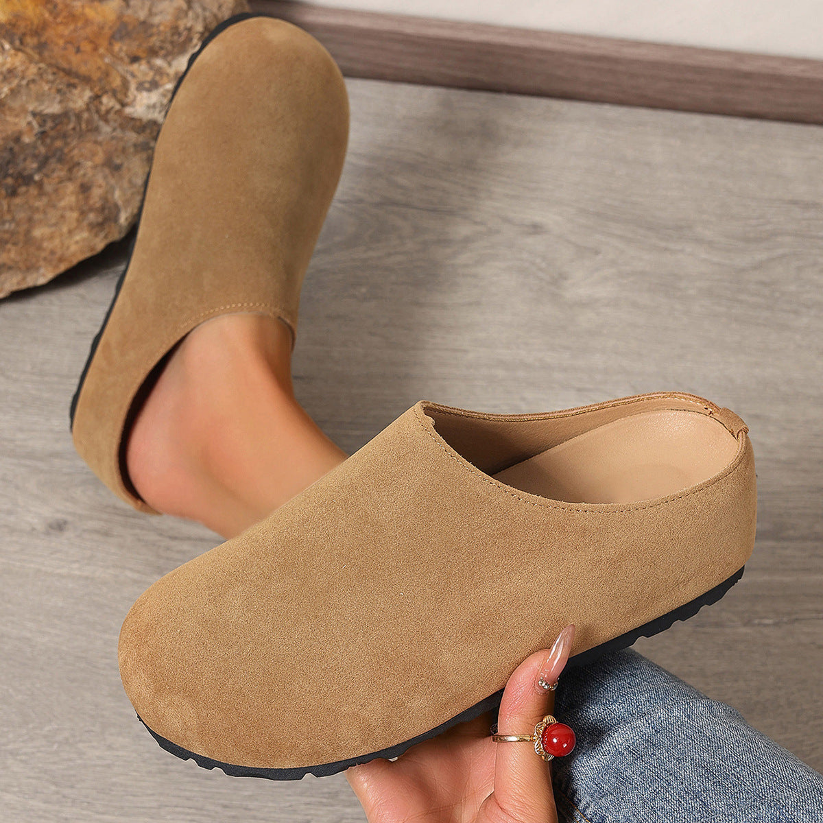 Bootara Women's Plus Size Suede Mules Casual Slip-On Closed-Toe Spring Loafers Anti-Slip Backless Slippers