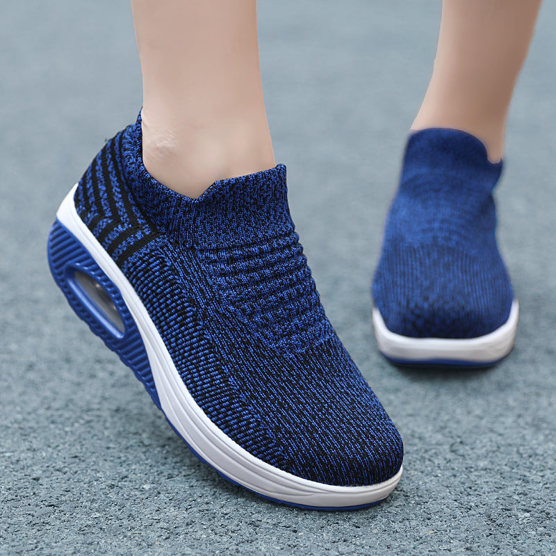 Bootara Women's Plus Size Low-Top Knit Wedge Sneakers - Breathable Round-Toe Height-Increasing Casual Shoes for Spring/Summer