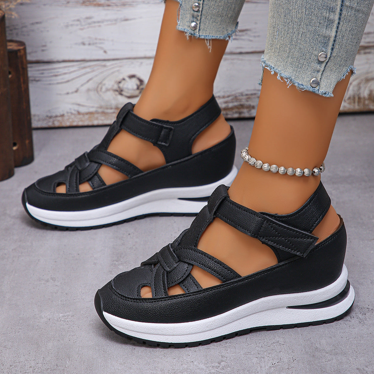 Bootara Women's Plus Size Comfort Chunky Gladiator Sandals - Wide Fit Adjustable Roman Style with Airflow Holes