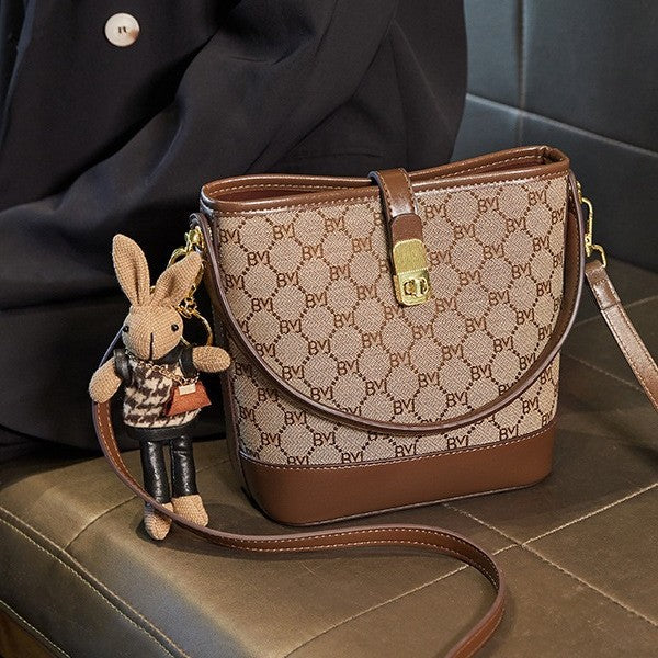 Bootara Women's Rabbit Muse Bucket Bag - Heritage Print & Crafted Leather Convertible Carry with Signature Charm & Optimized Capacity